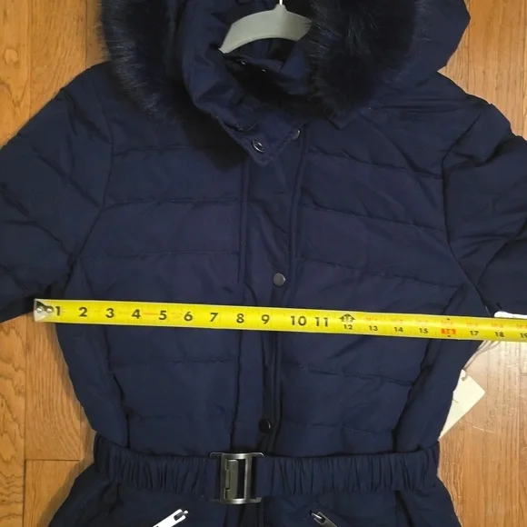 A.N.A BRAND WOMEN'S NAVY BLUE FAUX FUR HOODED WINTER COAT SIZE SMALL - Picture 12 of 16